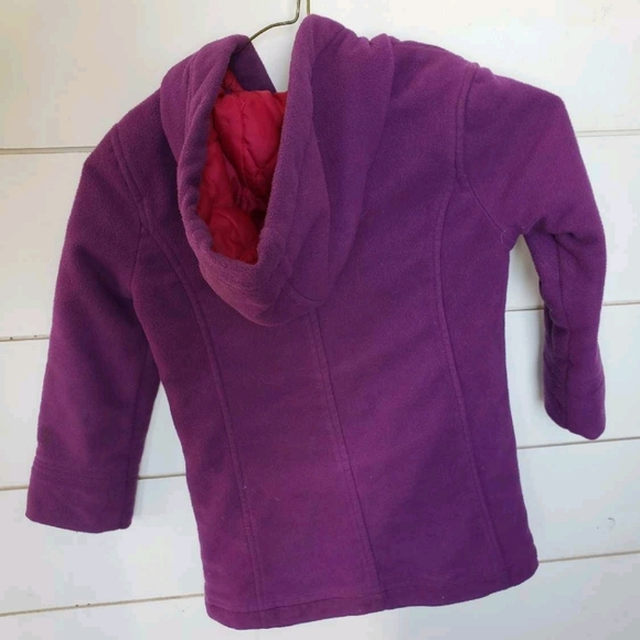 Old Navy purple girls size 5 hooded fleece pea coat, toggle buttons - Picture 2 of 5